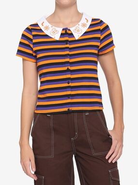 Hot Topic Disney Her Universe Halloween Stripe Crop Top with Embroidered Collar